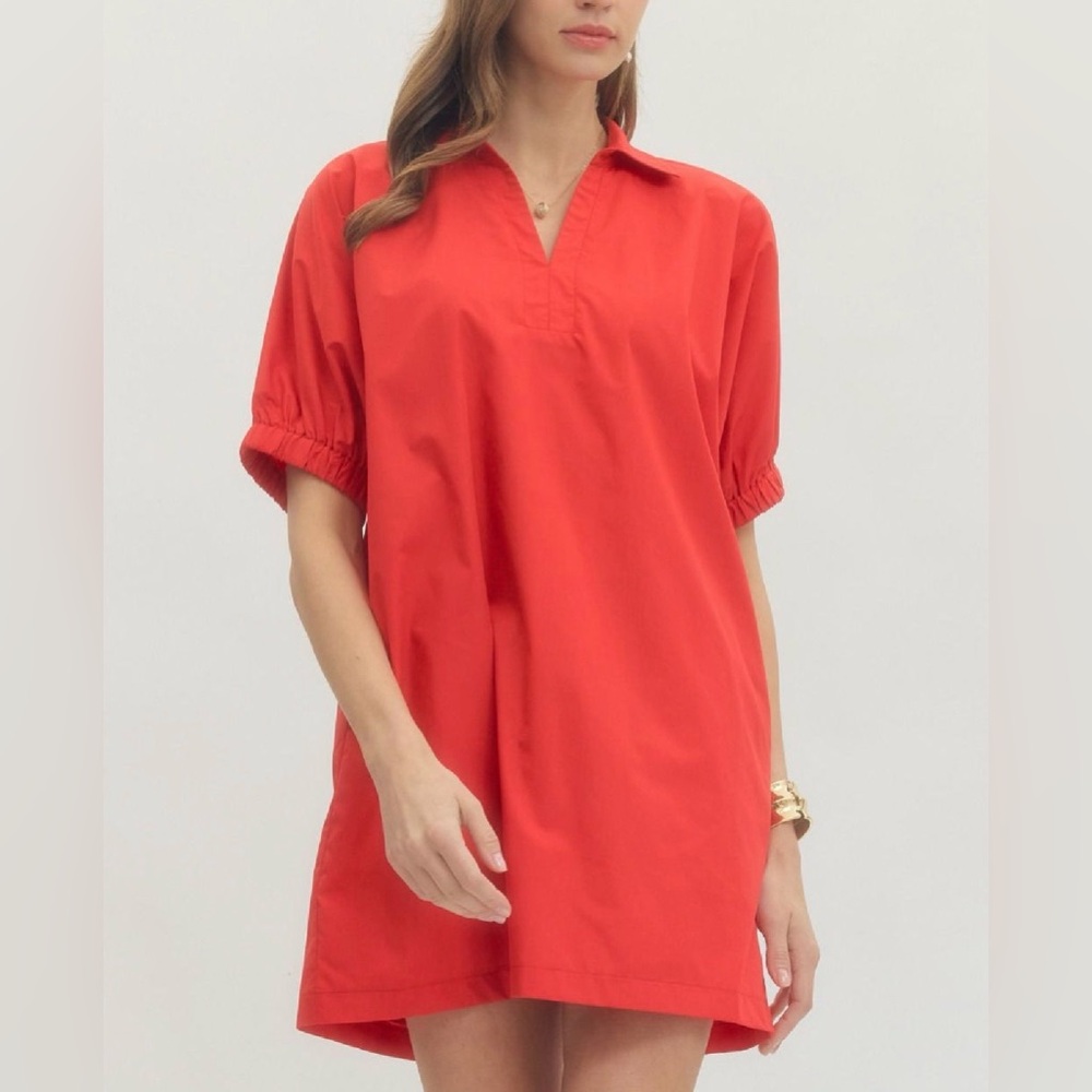 entro Red V-Neck Short Sleeve Shift Dress